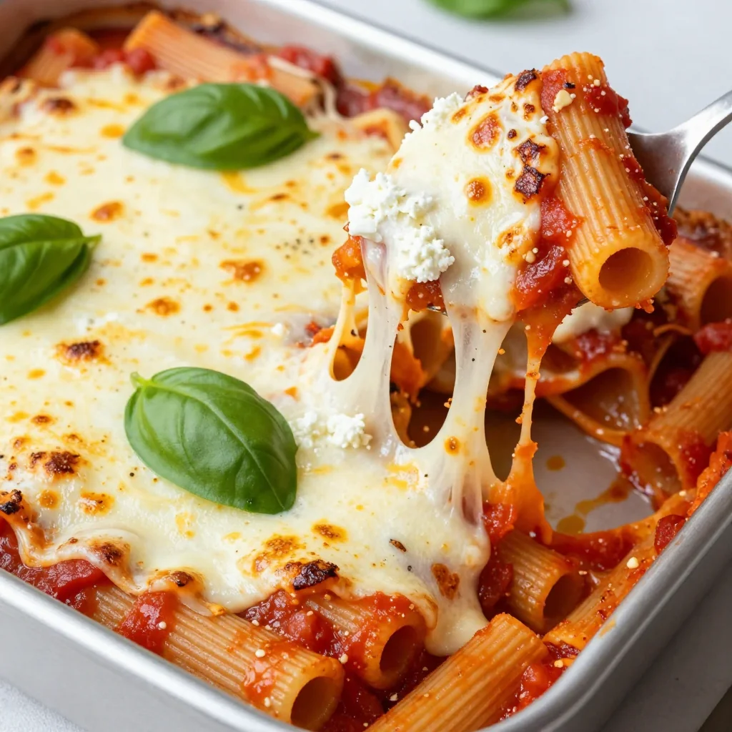 Easy Sheet Pan Baked Ziti with Ground Beef and Mozzarella