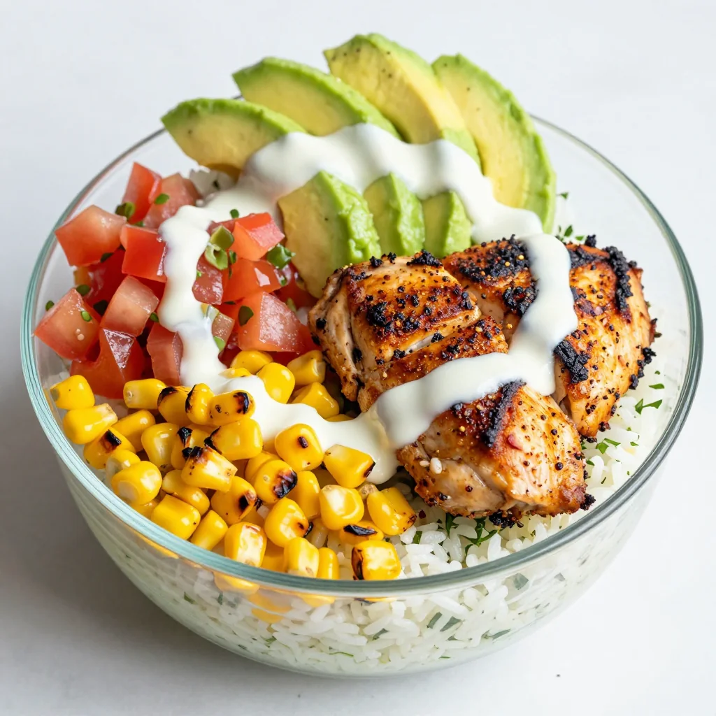 Meal Prep Spicy Chicken Burrito Bowls with Corn