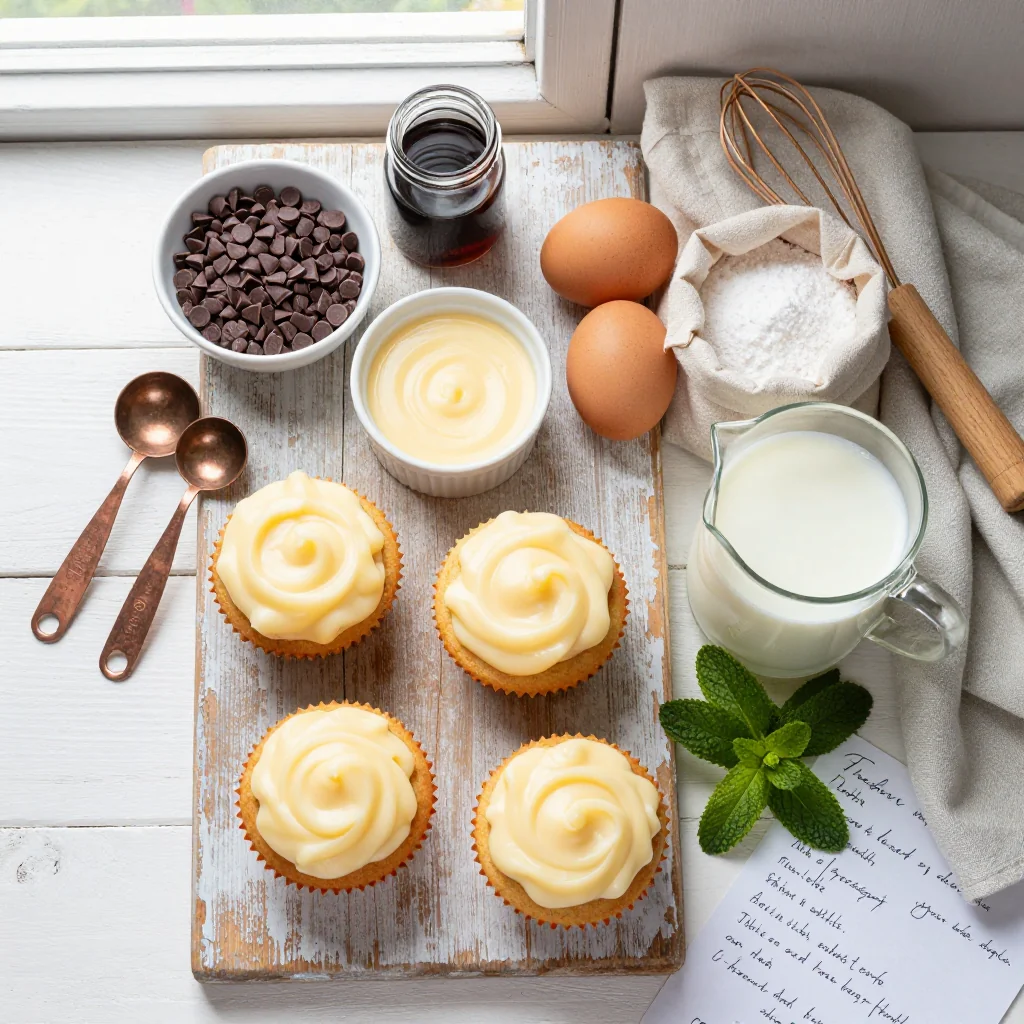 All ingredients for Boston Cream Pie Cupcakes with Ganache Filling