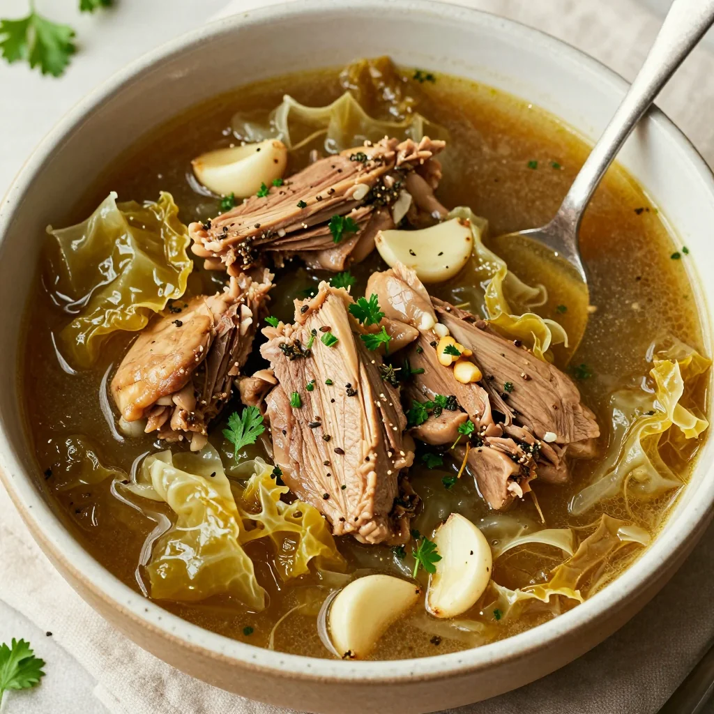 slow cooker turkey and cabbage stew with garlic and herbs