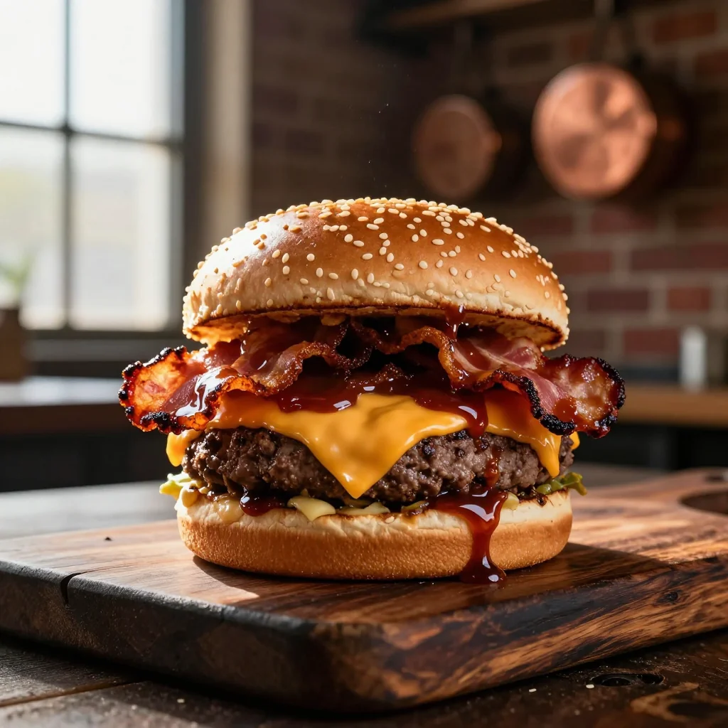 Cheeseburger with Bacon and BBQ Sauce