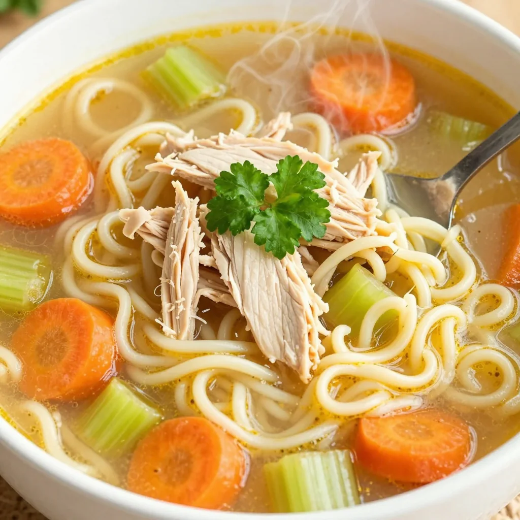 Kid Friendly Chicken Noodle Soup using Freezer Chicken