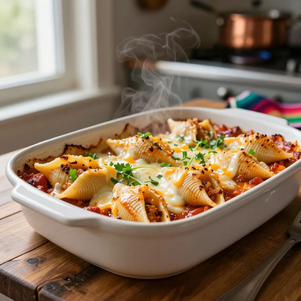 Taco Stuffed Pasta Shells with Mexican Cheese