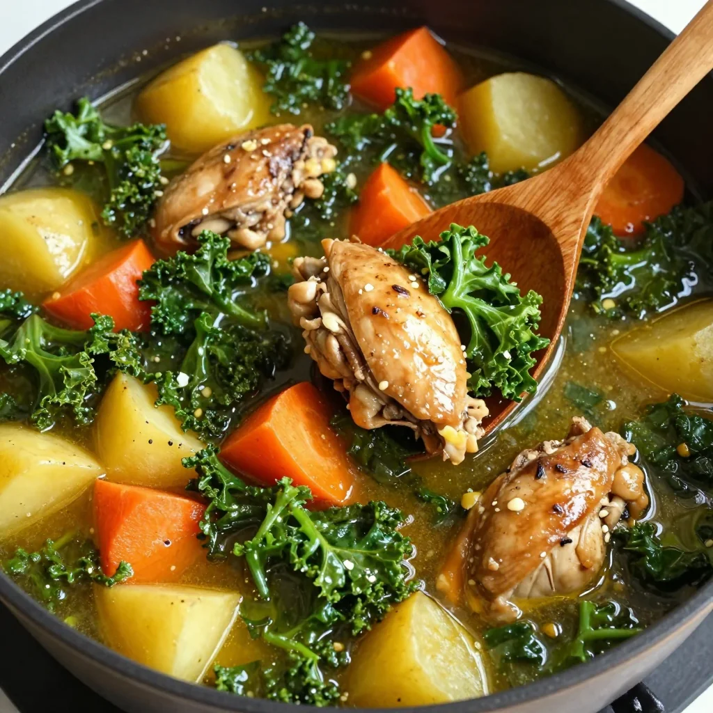 one pot garlic chicken and kale stew for healthy family meals