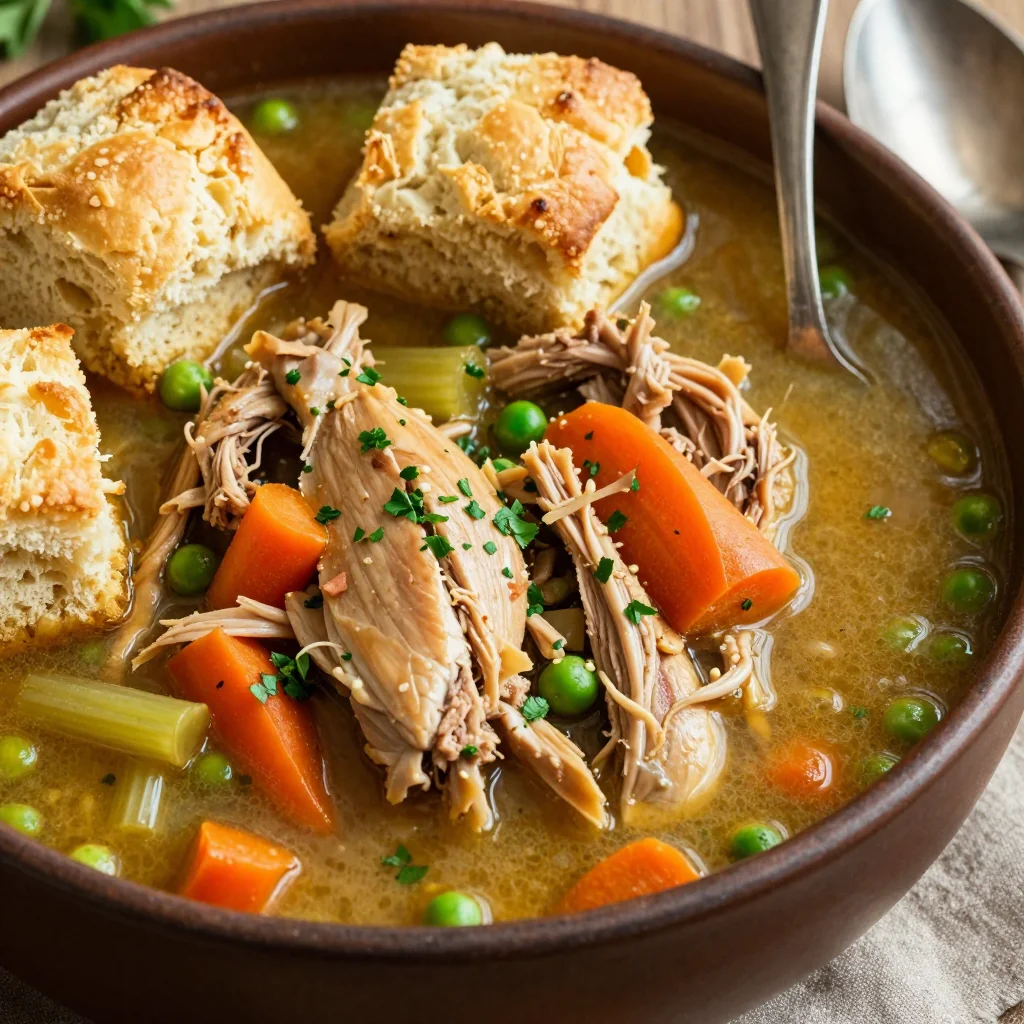 Cozy Chicken Stew With Biscuits And Vegetables