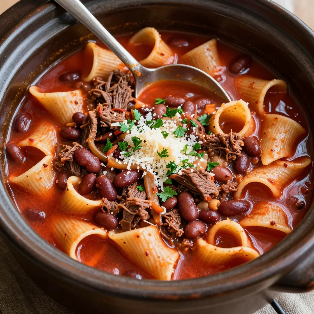 Pantry Clean Out Slow Cooker Pasta e Fagioli with Canned Tom