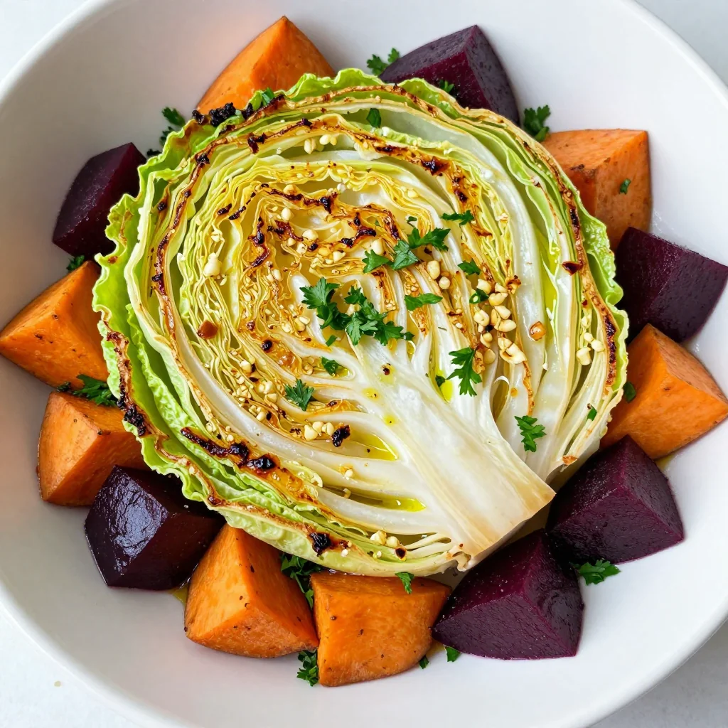 nutritious lemon and garlic roasted cabbage with root vegetables