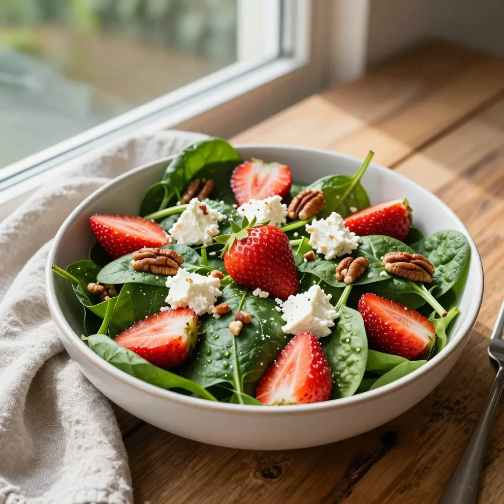 Strawberry Spinach Salad with Feta and Pecans