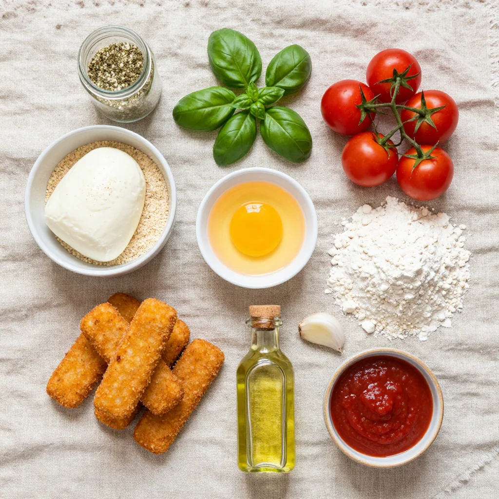 All ingredients for Crispy Air Fryer Mozzarella Sticks with Marinara