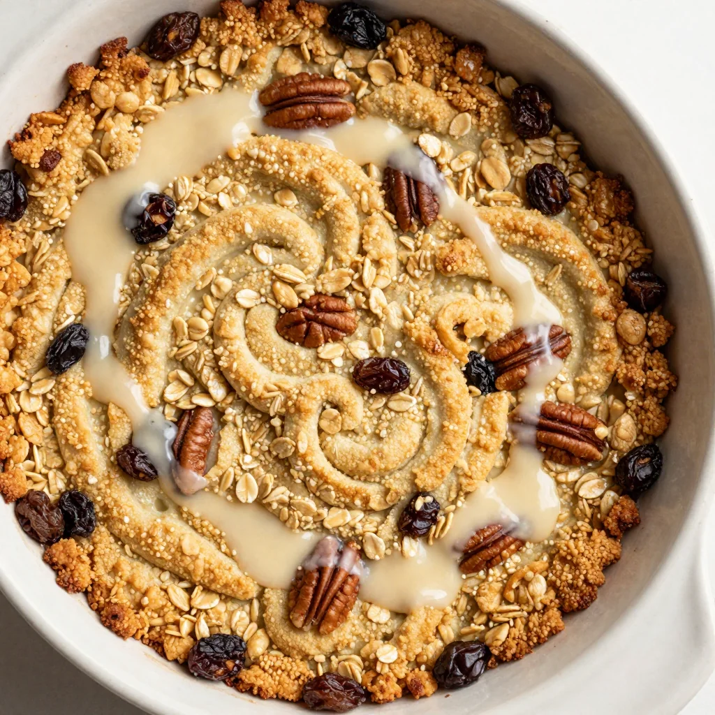 Warm Cinnamon Roll Oatmeal Bake for New Year's Breakfast