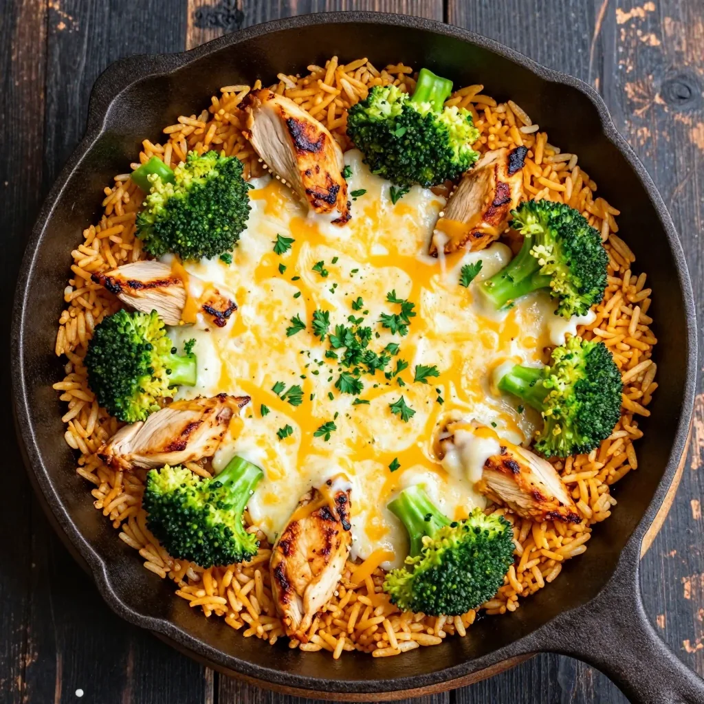 Easy One Skillet Cheesy Chicken And Rice With Broccoli Dinner