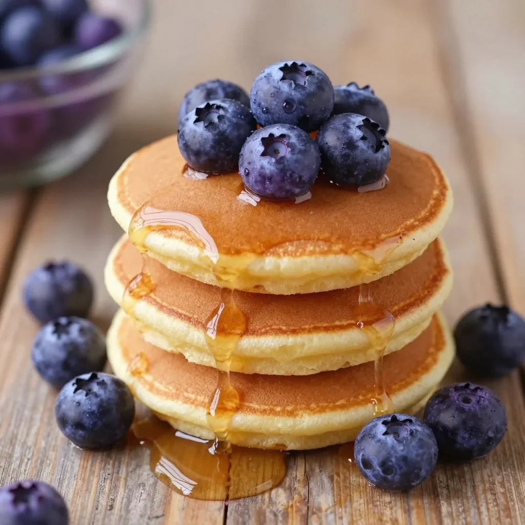 Kid-Friendly Mini Pancakes with Blueberries and Syrup
