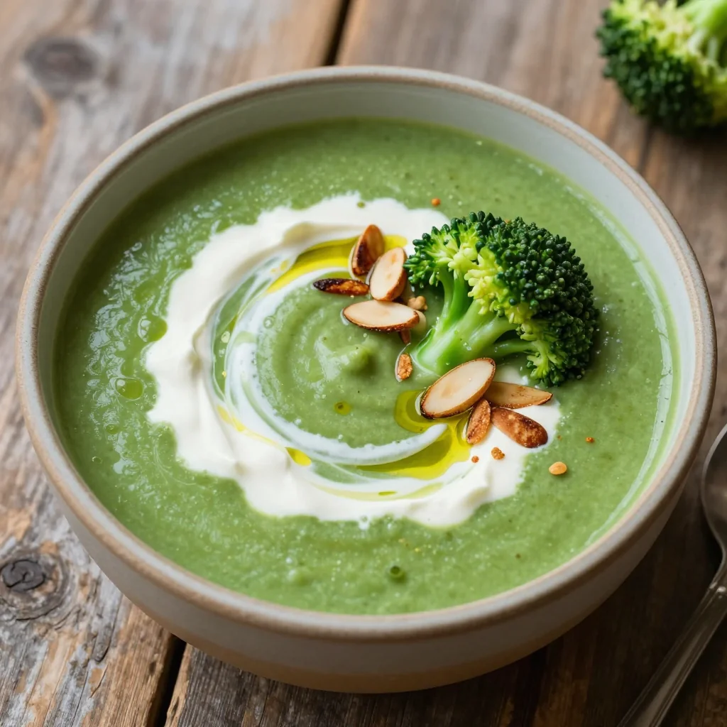Creamy Broccoli Soup with Toasted Almonds