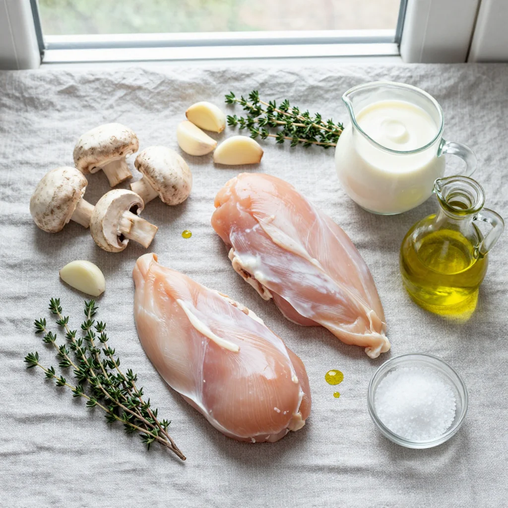 All ingredients for Creamy Mushroom Chicken with Garlic Sauce