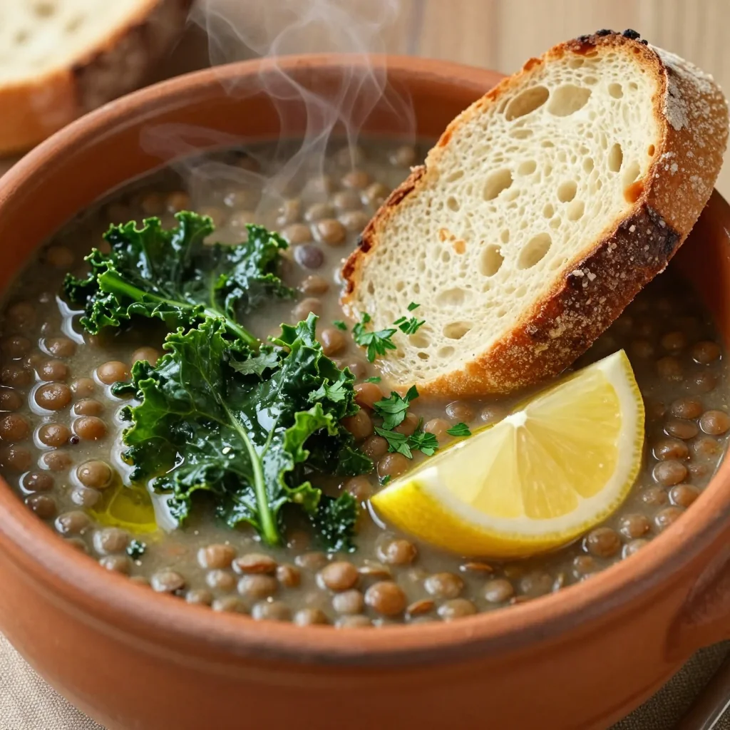 batch cooking hearty vegetable and lentil soup with winter greens