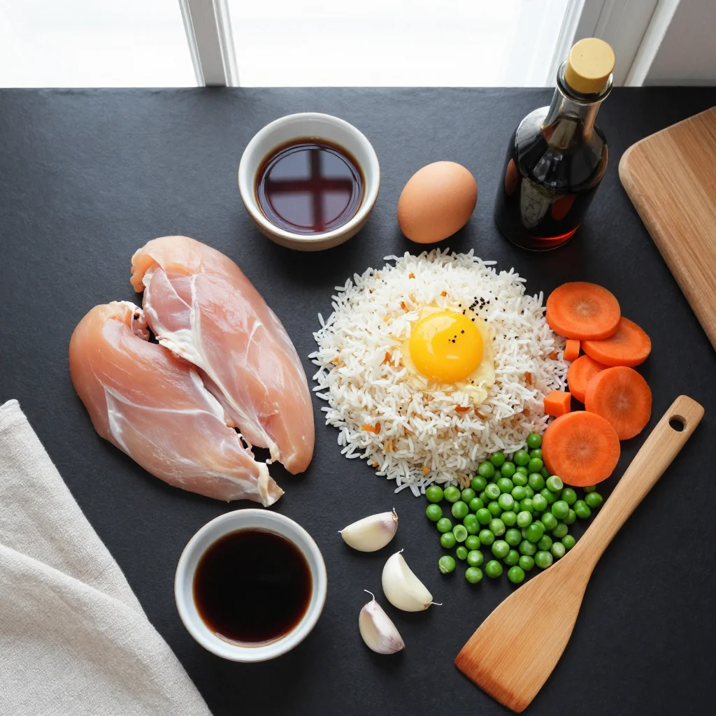 All ingredients for Fried Rice with Chicken and Egg