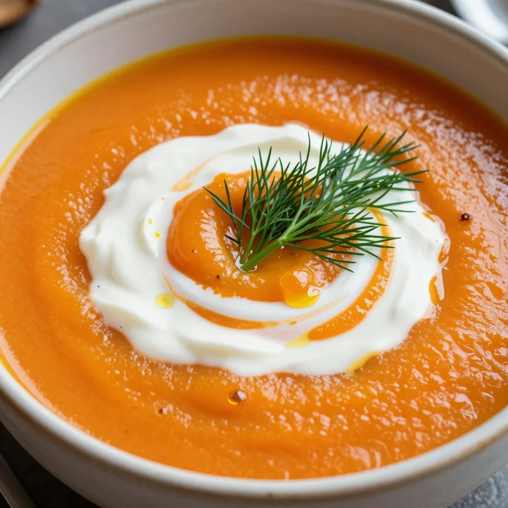 Creamy Roasted Carrot Soup With Dill And Yogurt