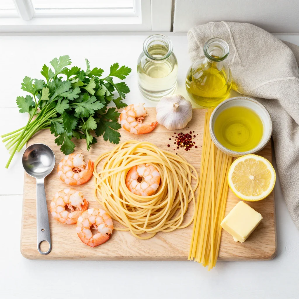 All ingredients for Easy 30 Minute Shrimp Scampi with Linguine