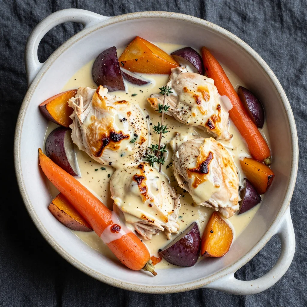 creamy garlic chicken and root vegetable casserole for nourishing meals