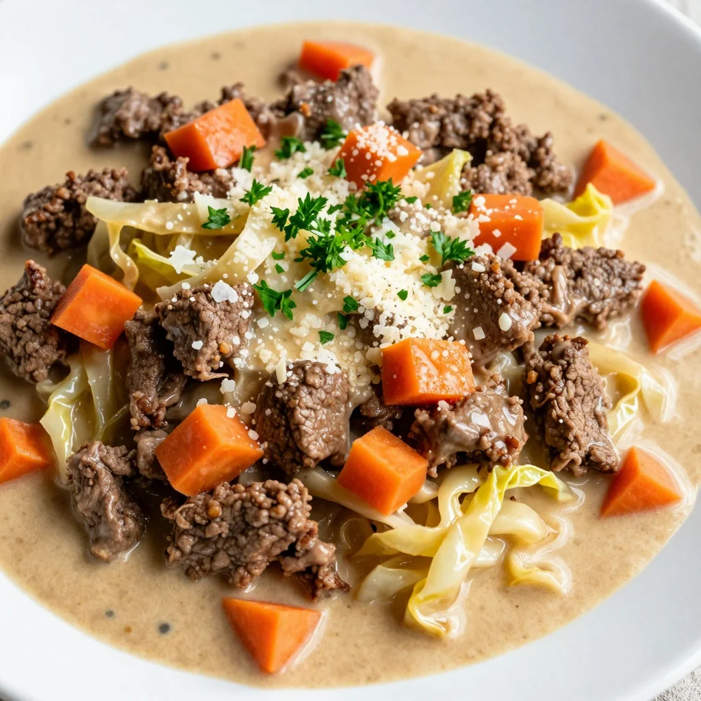 Easy One Pot Creamy Beef and Cabbage Skillet