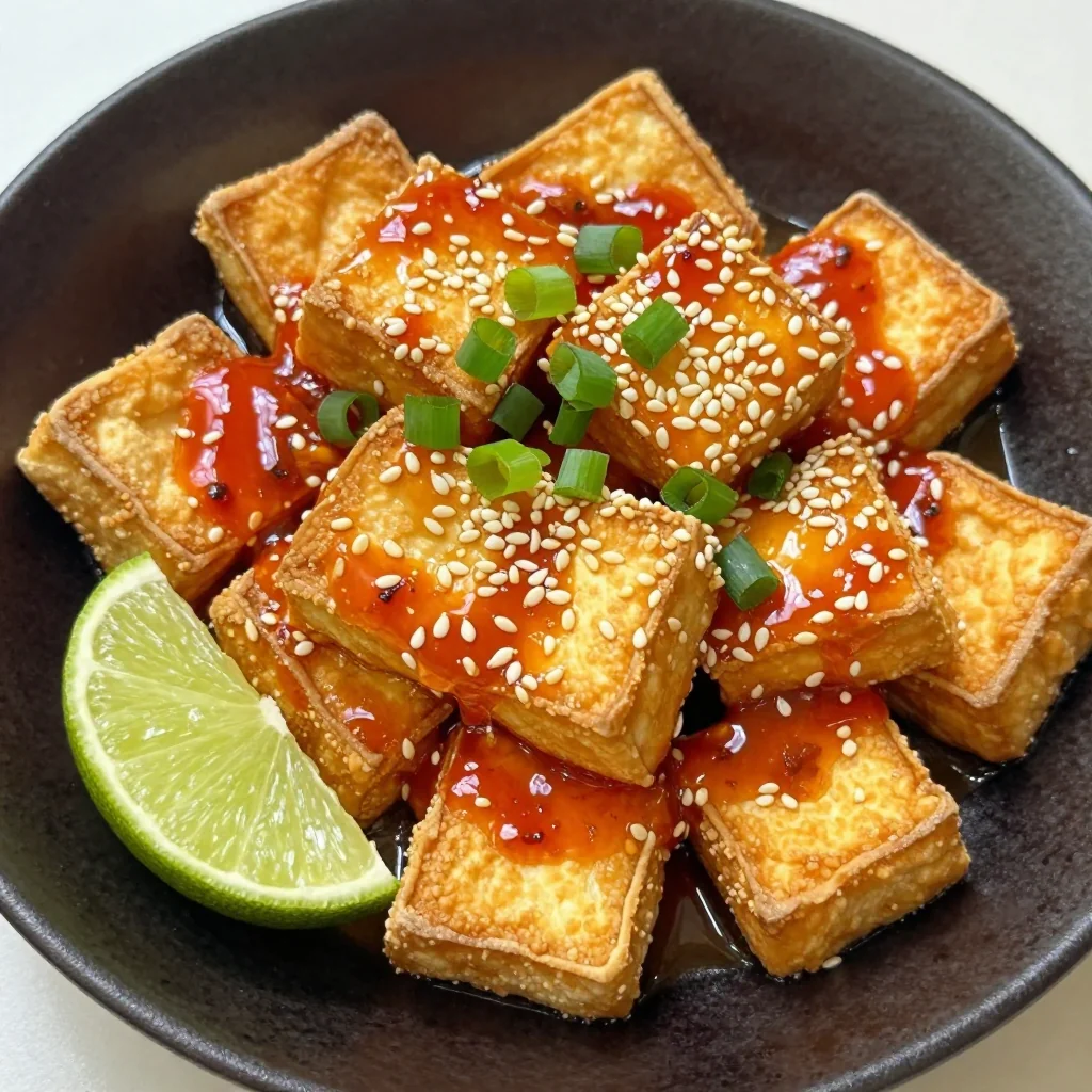 Crispy Baked Tofu with Sweet Chili Sauce and Lime
