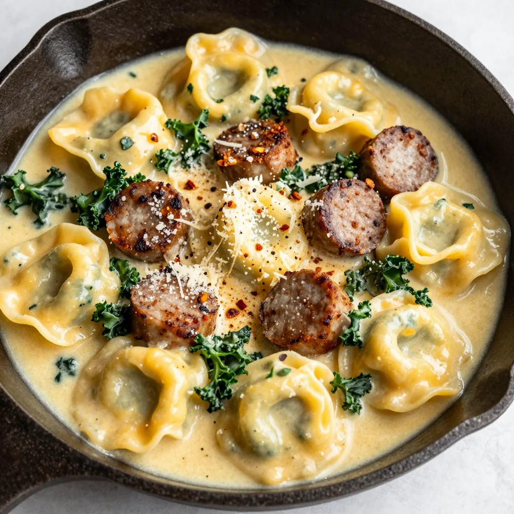 One Skillet Creamy Sausage and Tortellini for Winter Nights