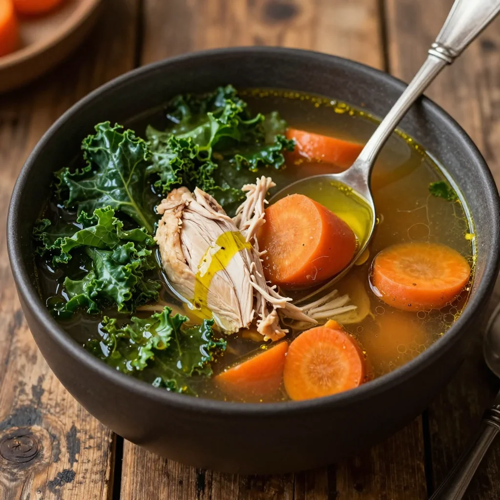 proteinpacked chicken and kale soup with root vegetables for cold nights
