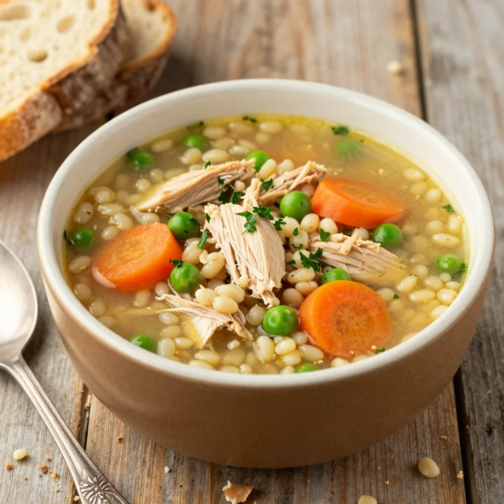 Warm Chicken and Barley Soup for a Cozy Lunch