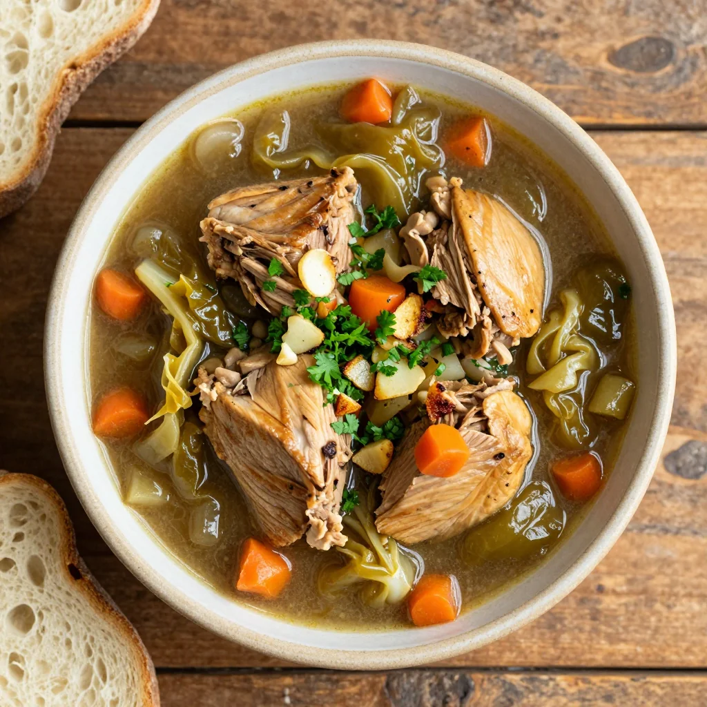 family friendly slow cooker turkey and cabbage stew with garlic