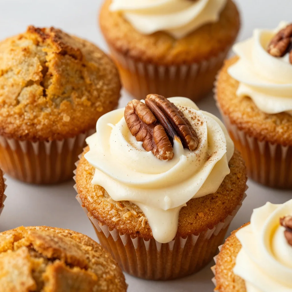 Golden Brown Pumpkin Spice Muffins with Cream Cheese Frosting