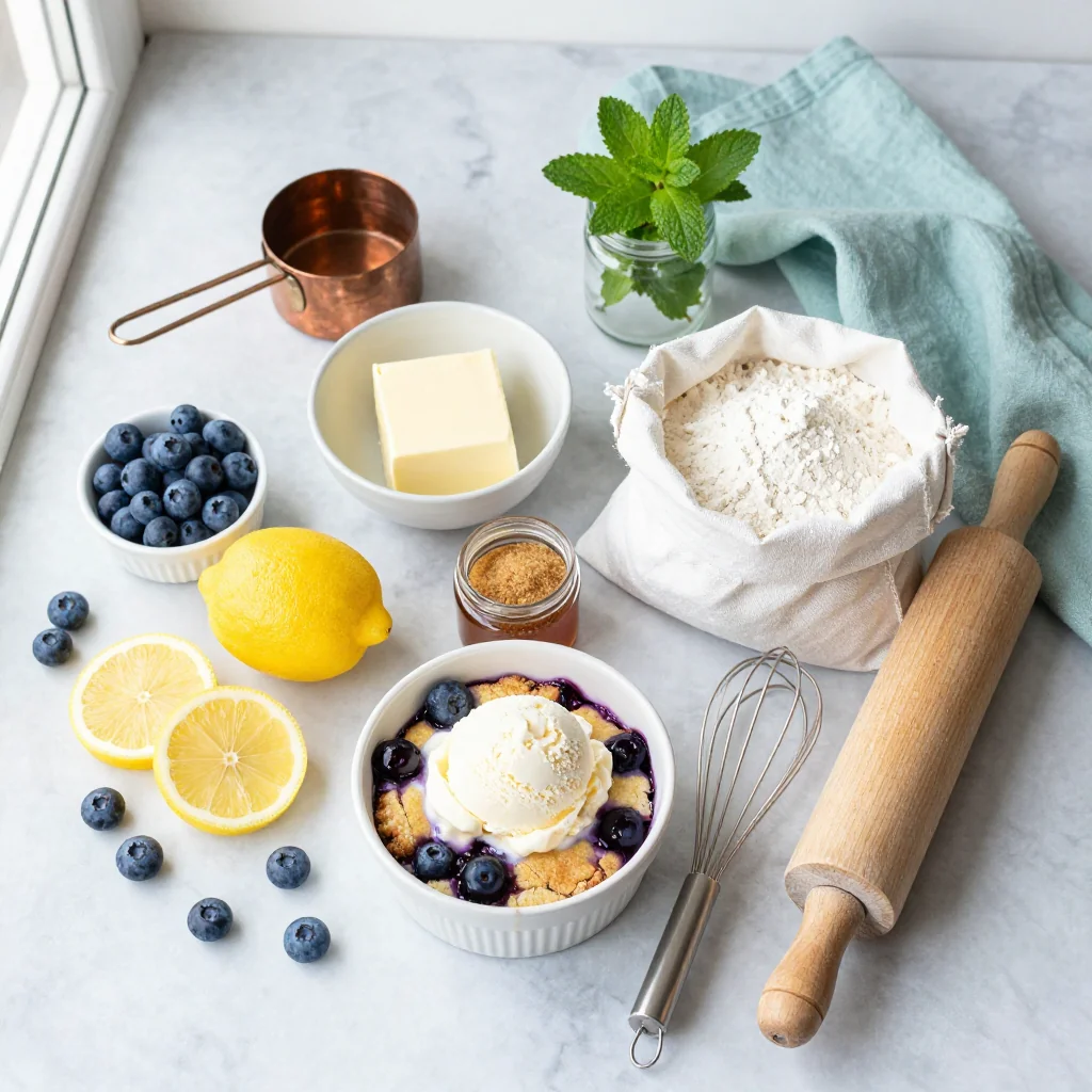 All ingredients for Lemon Blueberry Cobbler