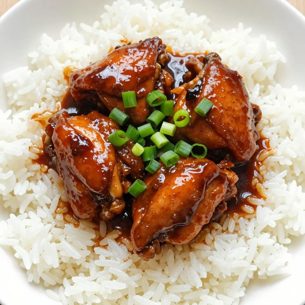 Easy Slow Cooker Chicken Adobo over Steamed Rice