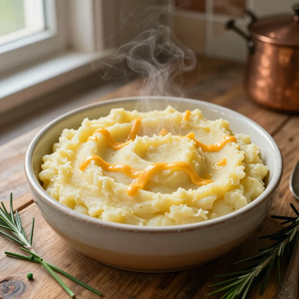 Garlic Mashed Potatoes with Cheddar Cheese