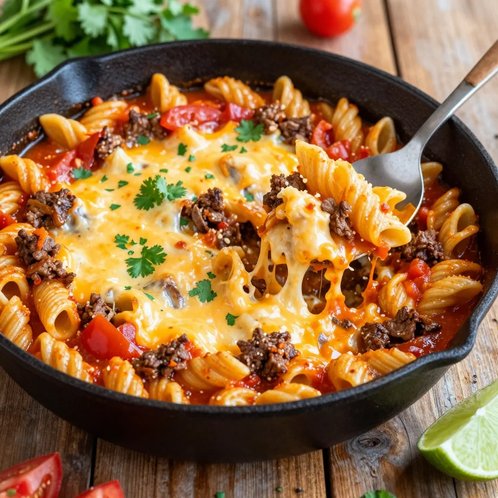 Cheesy Taco Pasta Skillet for Game Night