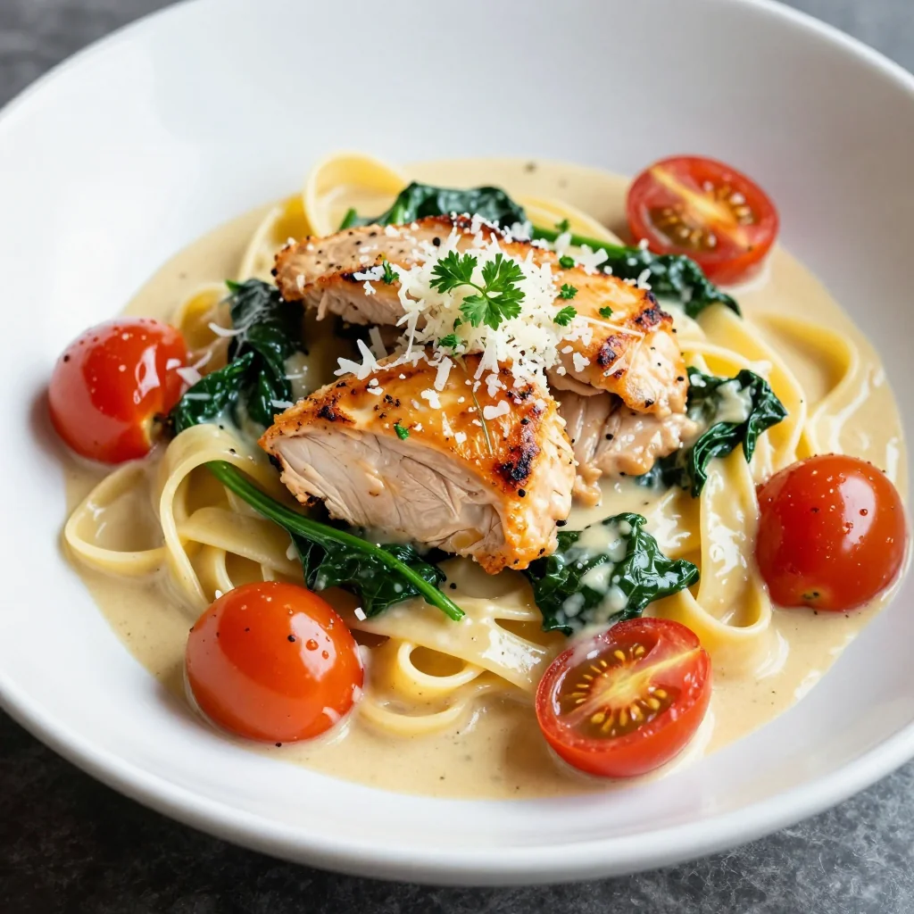 Creamy Garlic Butter Chicken Pasta With Spinach And Tomatoes