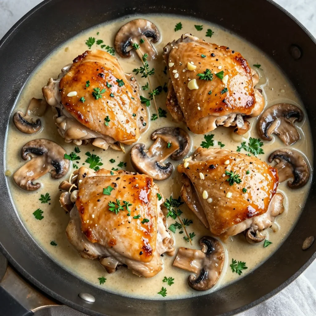 Creamy Garlic Mushroom Chicken Skillet One-Pan Meal