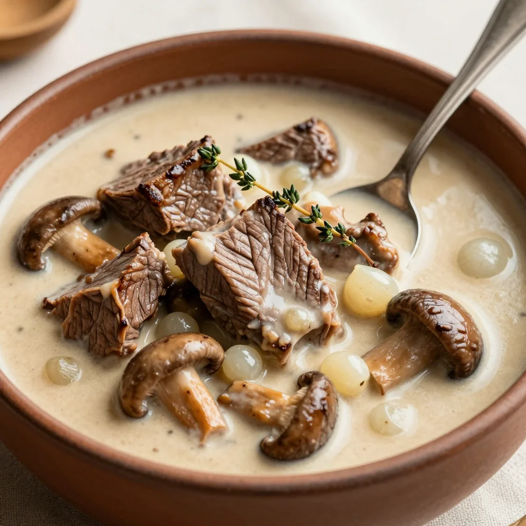 Cozy Creamy Beef Stew With Porcini Mushrooms