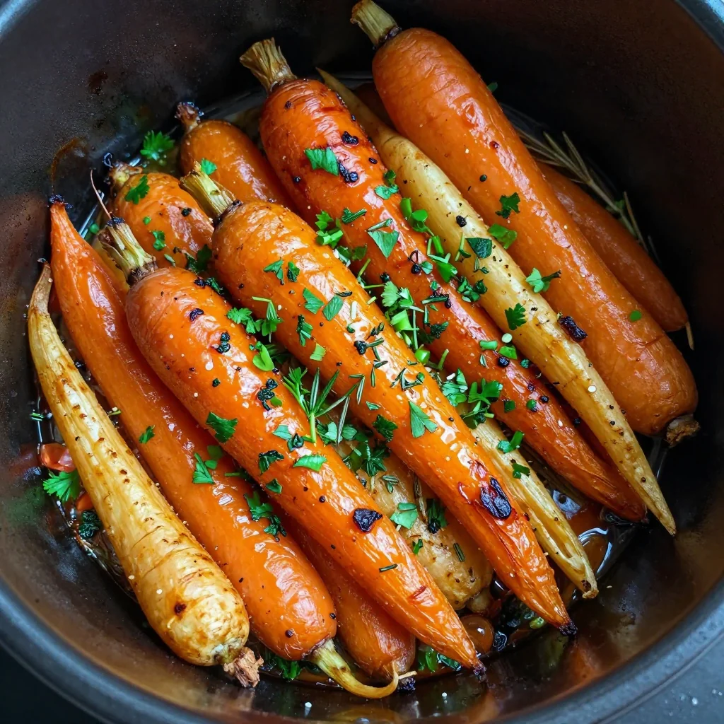slow cooker garlic roasted carrots and parsnips with fresh herbs