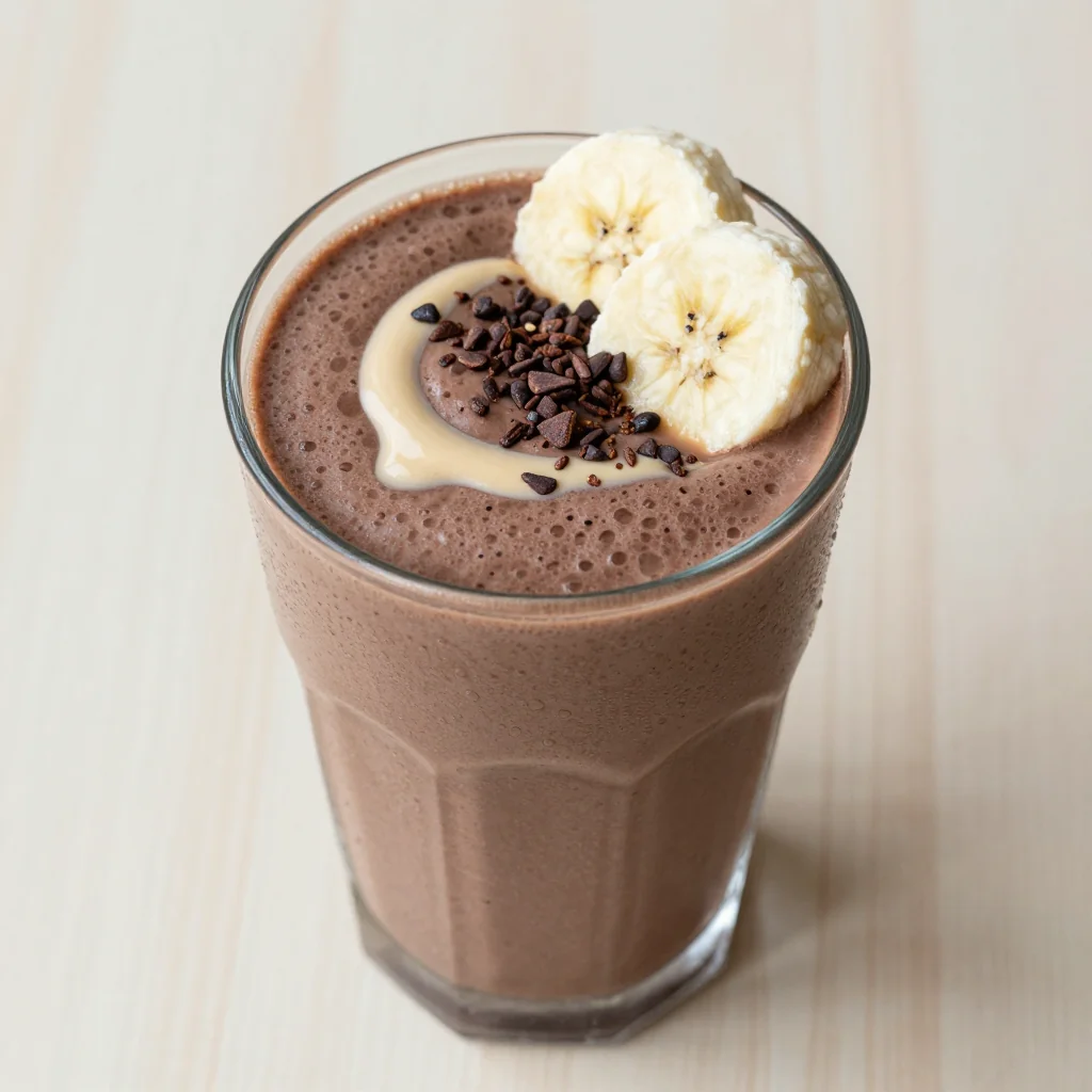 Clean Eating Chocolate Smoothie with Almond Butter and Banana for a Healthy Breakfast
