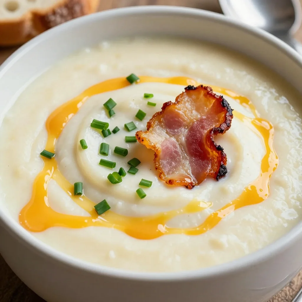 Creamy Potato Soup with Shredded Cheddar Topping
