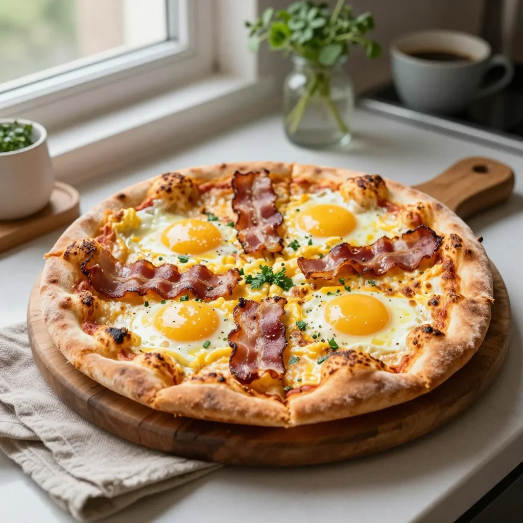 Breakfast Pizza with Scrambled Eggs and Bacon