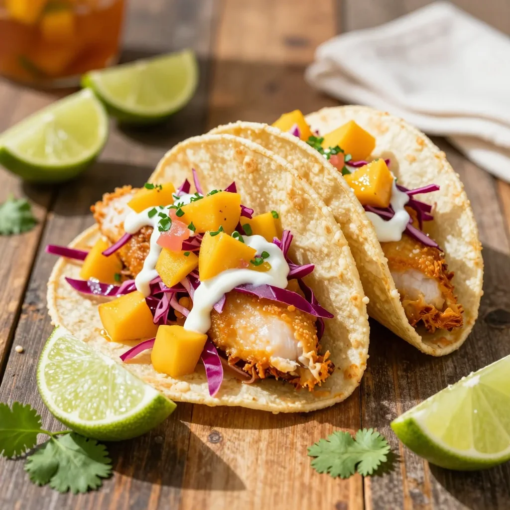 Fish Tacos with Mango Salsa and Lime