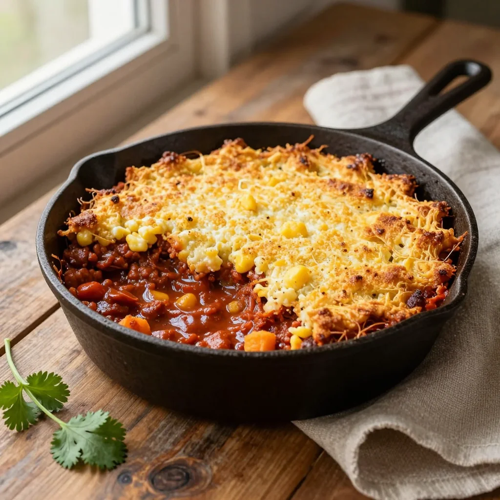 Chili with Cornbread Topping Casserole