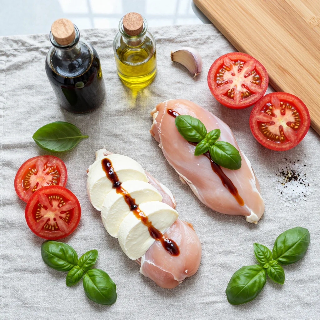 All ingredients laid out for Caprese Stuffed Chicken Breast