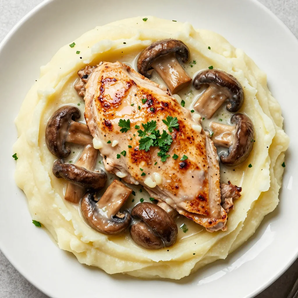 Creamy Garlic Mushroom Chicken with Mashed Potatoes