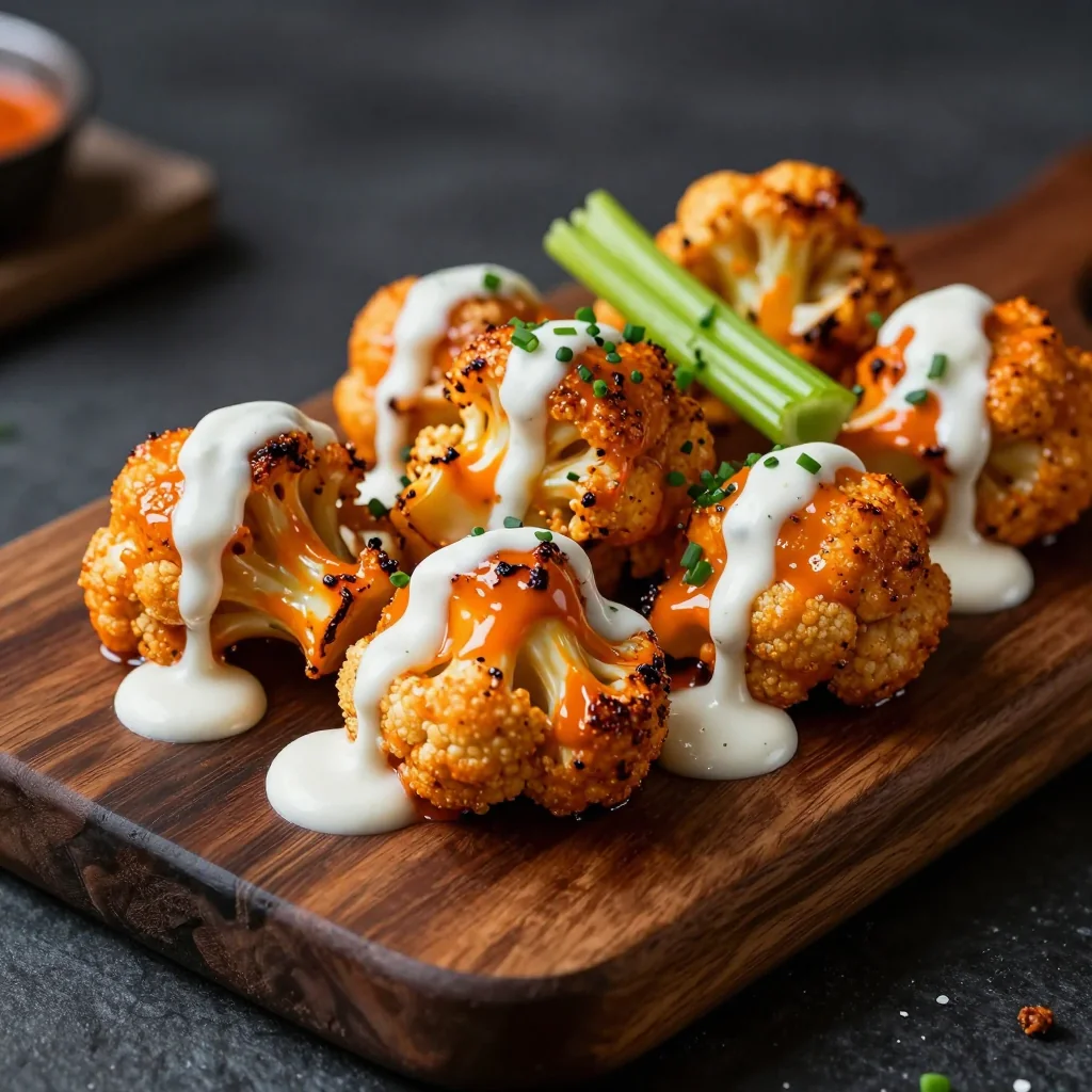 Roasted Cauliflower Buffalo Bites with Ranch