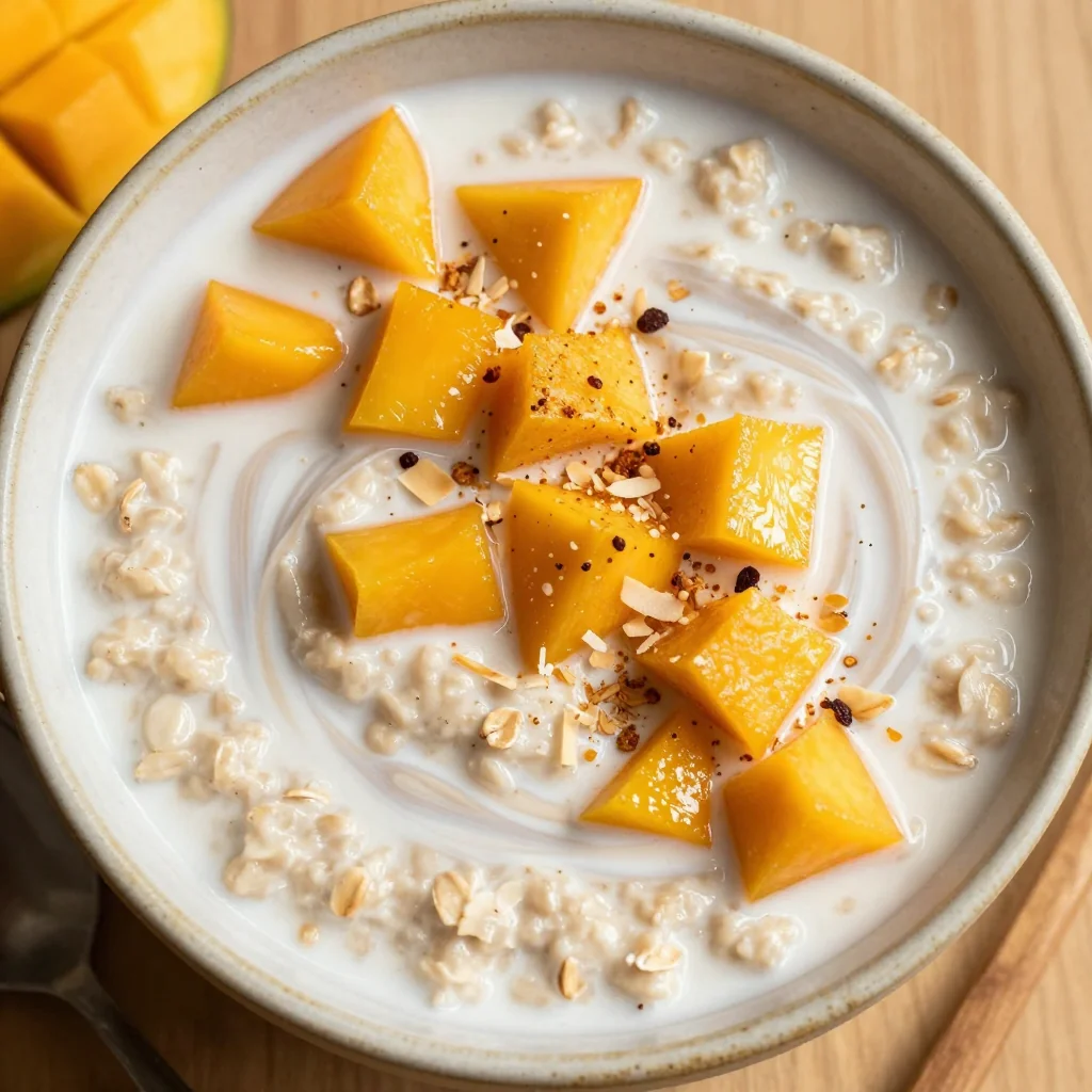 Make-Ahead Breakfast Oatmeal with Coconut and Mango