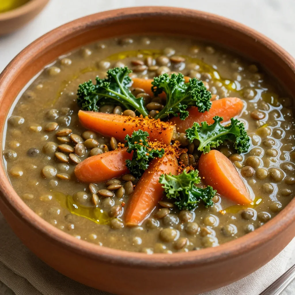 budget friendly slow cooker lentil soup with kale and carrots