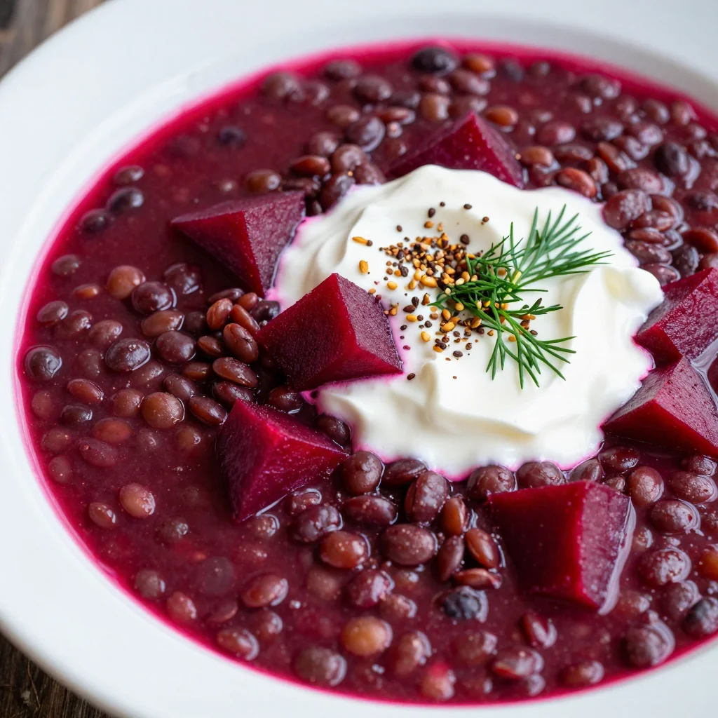 high protein lentil and beet soup for cold winter evenings