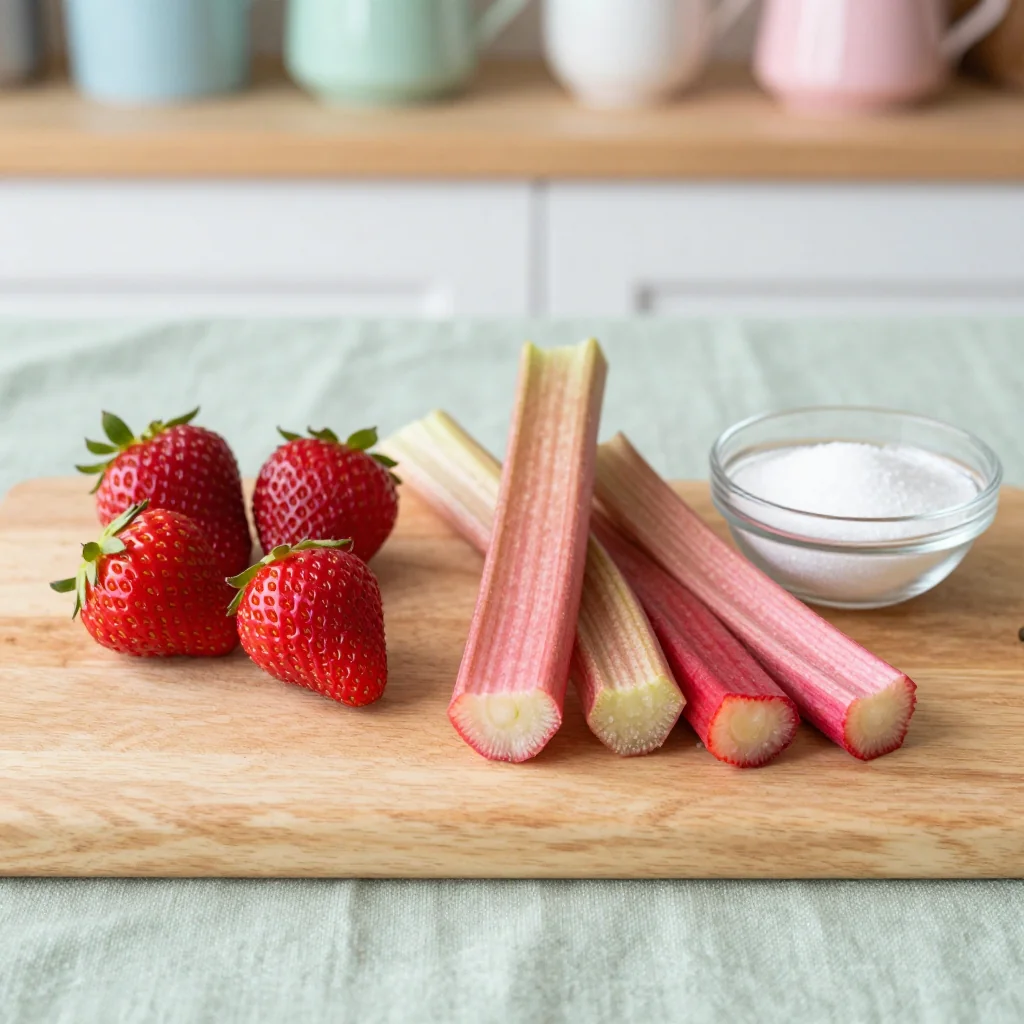 All ingredients for Strawberry Rhubarb Dump Cake